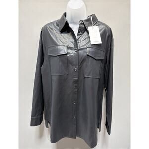 Andree By Unit Jasper Jacket Medium Black Shacket Back Faux Leather New